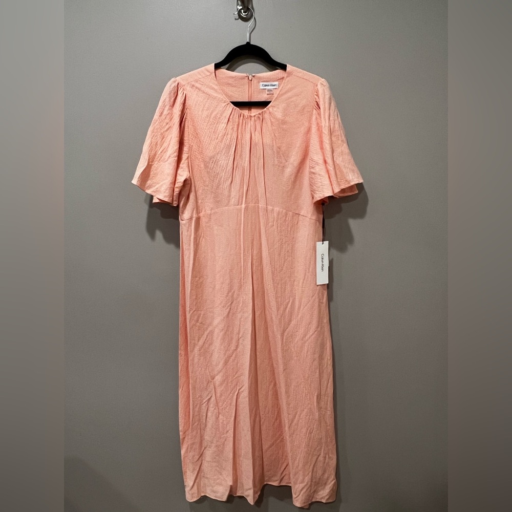Calvin Klein Flutter Sleeve Peach Dress NWT